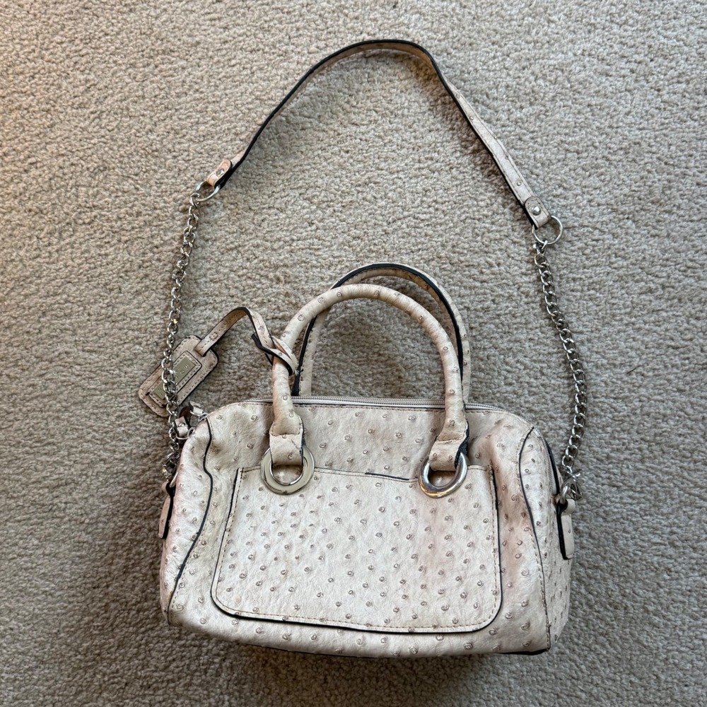 Y2K Mondani Satchel Small Cream Ostrich Embossed Faux Leather Crossbody Bag